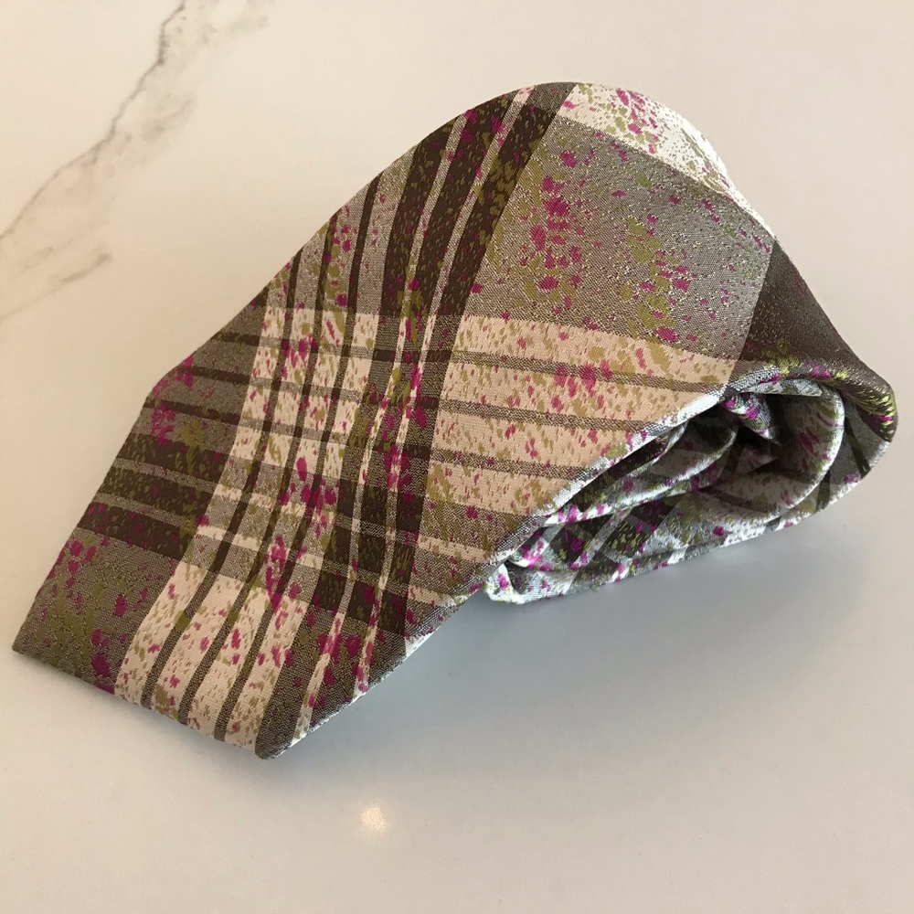 Robert Graham plaid and paint splatter tie